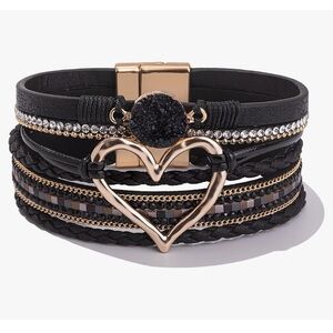 Heart Leather Wrap Bracelets Stackable Boho Cuff Bangles Trendy